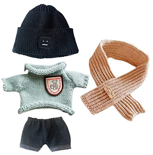 niannyyhouse Puppenkleidung, Hut, gerollter Pullover, Jeans, 20,3 cm, Plüschpuppe, Schwarz