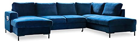 MIUFORM Lofty Lilly mit Bettkasten | 8 Sitzer Ecksofa | U-form rechts | 303 x 197 x 84cm | Klappsofa mit Schlaffunktion | Schlafsofa klappbar | Wohnlandschaft (Velour Navy blau)