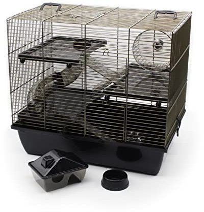 ZooPaul Deluxe Industrial Nagerkäfig Hamsterkäfig in schwarz Messing mit Zubehör