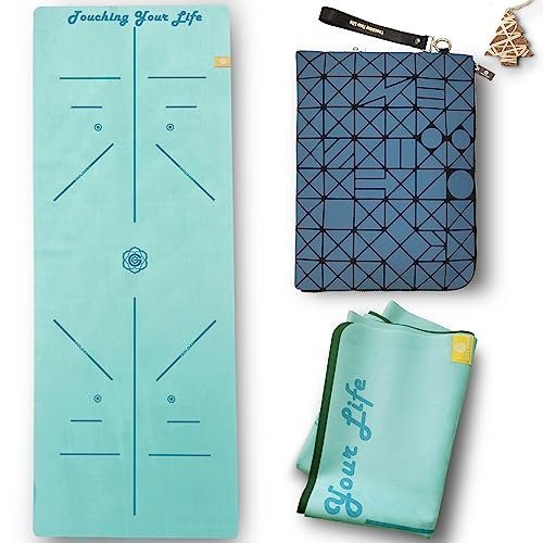 GOLDEN Yogamatte Faltbar rutschfest Schadstofffrei, 1,5mm dünne Leichte ökologische Waschbare Reisematte aus Kautschuk & Mikrofaser, mit Korktasche, Hot Yoga Bikram Pilates