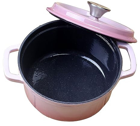 Troupmiye Cacerola Baja de Hierro Fundido, cacerolas y Fuentes for Hornear, Revestimiento Negro sin Recubrimiento (Color : Pink, Size : 2L 20x20x8cm)