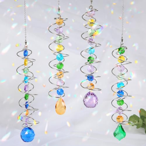 Sonnenfänger, 4 Stück Blickkugel, Spiralschwanz, Windspiele, Outdoor, hängende Sonnenfänger, Kristalle, Kugel, Prisma, Fenster, Regenbogenmacher für Hof und Garten, Weihnachtsbaum, Zuhause,