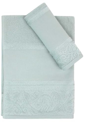 Asciugamani da bagno con tela per il Ricamo a macchina e la Pittura, Set composto da 1 Asciugamano e da 1 Ospite da dipingere o ricamare, Asciugamano bagno 50x80cm più Opite 30x45cm (12 Verde Salvia)