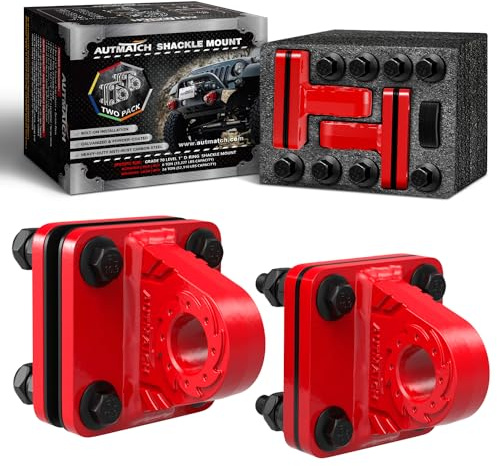 AUTMATCH Lot de 2 Supports de Manille à Anneau en D avec Plaque arrière – Support de Manille à Visser sur Chape, Max 24 T (24 kg) pour Pare-Chocs, Seau de Tracteur, remorque et Camion – Rouge