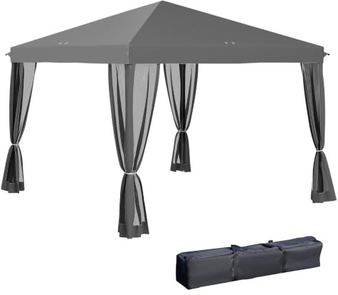 Outsunny Tonnelle Pop-up Barnum Style Colonial 3 x 3 m 4 Moustiquaires Gris | Pliant, Sac de Transport