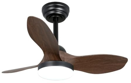 wonderlamp - Ventilador de techo pequeño ø80cm LED Cavil Mini S Negro+Madera, Intensidad de luz regulable con mando, Ventilador con motor DC silencioso