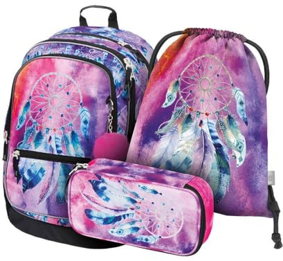 Baagl Schulrucksack Set 3 Teilig Schultasche Grundschule - Traumfänger | Der ergonomische Schulranzen sowie Ranzen mit Brustgurt ab 3. Klasse als CORE Schulrucksack Set 3 Teilig Schultasche.