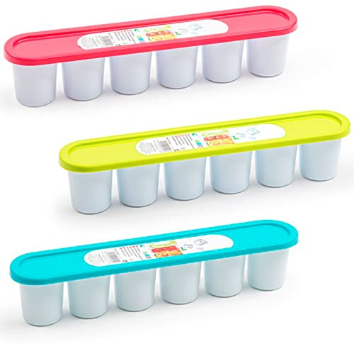 Tradineur - Pack de 3 cubiteras de plástico con tapa, molde para 6 cubitos de hielo grandes, fácil extracción, cócteles, whisky, fabricado en España - 6 x 30,8 x 6 cm - Color aleatorio