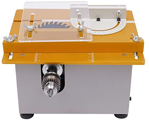 9000RPM Sierra circular de mesa con 4 hojas de sierra, 300 W, mini sierra de mesa eléctrica para trabajar la madera, sierra de mesa con grosor de corte de 0-29 mm para cortar, lijar, pulir, tallar,