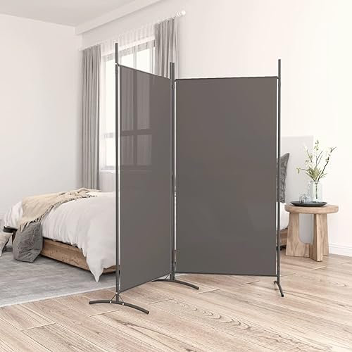 Homgoday 2-Panel Room Divider Anthracite 175x180 cm Fabric, Folding Panel Screen, Movable Partition, Fabric Privacy Separator Wall Furniture Indoor Bedroom Office Bathroom Paravent Furniture