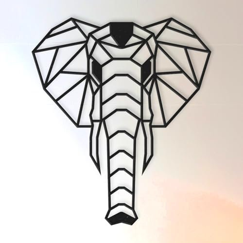 ebenkunst | Wanddeko, Wandbild aus Holz, HDF-Schwarz, 10mm stark - Elephanto - Elefant Wandkunst (Größe L 144 x 122 cm - mehrteilig frei)