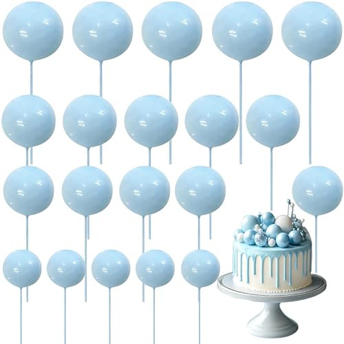 Esshogo 20 pezzi di decorazioni per torte a palline, Mini palloncini Cake Topper Palline, Decorazioni per torte a palline, Topper Foam Ball Torta, Per Anniversario, Matrimonio, Compleanno, Azzurro
