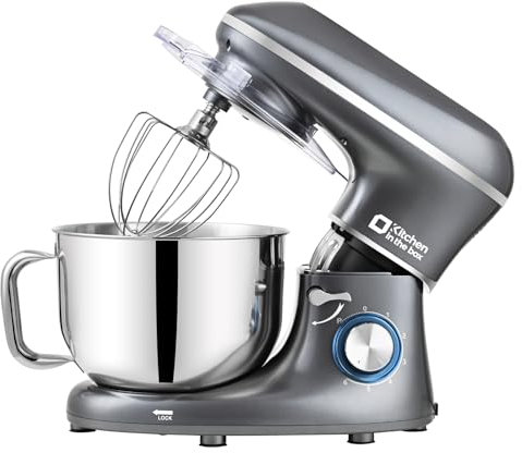 Stand Mixer for Kitchen in the Box, 6.5QT 660W Electric Kitchen Mixer, 6 Speeds Food Mixer with Dough Hook, Whisk, Dishwasher Safe (Grey)