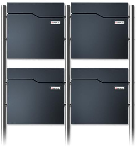 Metzler Buzón de pie para 4 partidos en antracita RAL 7016 – Buzón independiente para edificio de apartamentos con compartimento para periódicos, patas de acero inoxidable y placa de nombre