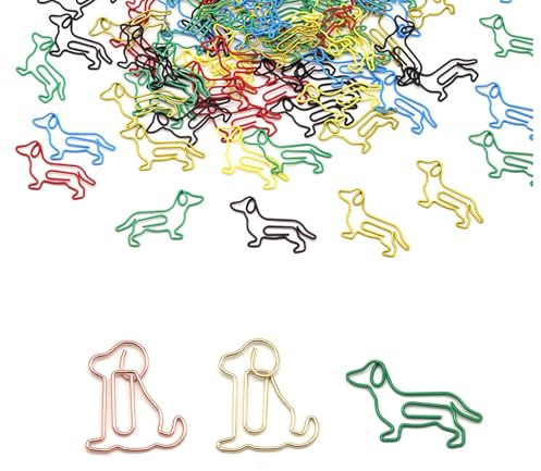 AMONENZ 80 Stück Dackel Büroklammern, Farbe Büroklammern Motiv | Hundeform Papierklammern, Niedliche Büroklammern in Tierform, für Bücher, Fotos, Rechnungen