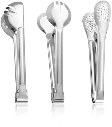 PHMING 3 Types Pince Cuisine Inox, 23 cm Pince de Cuisine Multifonction en Acier Inoxydable, pour Barbecue, Pâtisserie, Pâtes et Salades, Robuste et Facile à Nettoyer