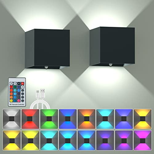 KwatTsz RGB Wandleuchte mit Fernbedienung, 6000mAh Farbwechsel LED Akku Wandleuchte, 16 Farben, Ohne Stromanschluss, Innen Dimmbar Wandlampe, Geeignet für Schlafzimmer Wohnzimmer (Schwarz 2 Stück)