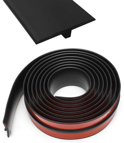 CEWROM Übergangsprofil T Profil, 3m Übergangsleiste Selbstklebender, Türschwellen Leiste PVC Übergangsleiste Boden zum Verbinden von Bodenfugen und Teppichschwellenübergang, Bodenfliesen (Schwarz)