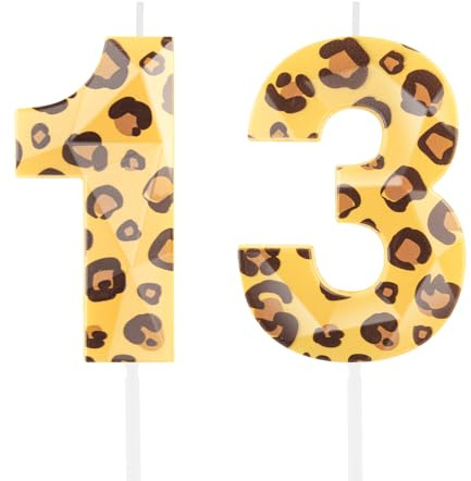 Hongplus Cheetah - 13 candele di compleanno per torta, con numero di stampa leopardata, numero 13, per ragazze, donne, ghepardo, decorazioni per feste di compleanno, forniture bomboniere regali