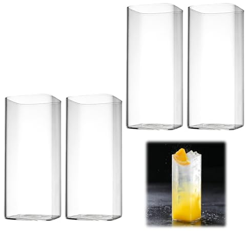 ZRUEWOT HENGBIRD 4 vasos transparentes de 400 ml de 400 ml, juego de vasos de agua largos elegantes vasos de bar para agua, zumo, cerveza, cócteles, bebidas, fiestas, diseño moderno
