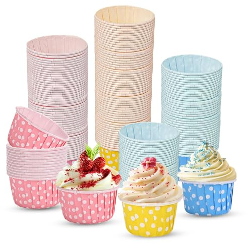 Einweg Backförmchen Polka Dots 150 Stück Muffinförmchen Papier 6,8 x 5 x 3,9 cm Fettdicht cupcake formen, Muffin Förmchen, Muffins Backförmchen für Backen Dessert Party Rosa Gelb Blau