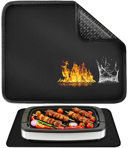 Heat Resistant Mat Under BBQ Grill with 4-Layer Heat Insulation Material, 1.5mm Thick Heat Proof Mat with Fireproof Surface, Non-Slip Bottom, BBQ Accessories for Gas Grill, Pizza Oven, 60x80cm, Black