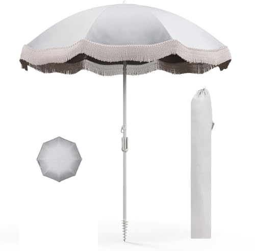Parasol de Plage à Franges, Parasol de 180 cm, Parasol de Patio à Franges, Parasol Portable avec Sac