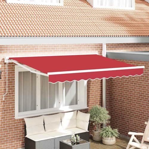 Qnhdfrt Einziehbare Gelenkarmmarkise 350x200 cm Rot wasserabweisender Markisenstoff für Balkon Terrasse und Garten mit 10° Neigungsverstellung