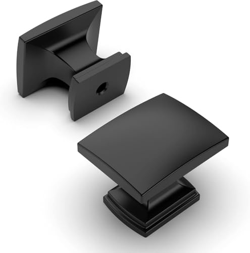 Amerdeco 10 Pack Matte Black Cabinet Knobs Single Hole Cabinet Pulls Solid Zinc Alloy Square Drawer Knobs and Pulls for Bathroom&Kitchen Cabinets AM051