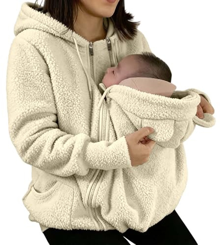 Giacca da trasporto per mamma e bambino 2 in 1 con inserto per neonato, giacca da allattamento, in pile di maternità, da donna, con cappuccio, canguro, giacca di maternità calda, autunno e inverno