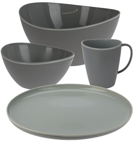 Dinnerware Set Plates Mugs Kitchen Full Set 12 Pcs Multicolored + 1 Free Bowl (Grey)