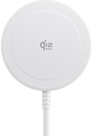 Qi2 25W Kabelloses Magnetisches Ladegerät, 1,5m Geflochtenes Kabel, Kompatibel mit iPhone Air/17/16/15/14/13/12 Serie, AirPods 4/3/2/Pro, Pixel 10 Serie, Weiß (ohne Netzteil)