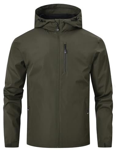 Huayuzh Mens Waterproof Jacket Men's Outdoor Jackets Lightweight Rain Coat Packable Windproof Softshell Hiking Camping Army Green M