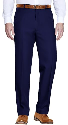 PHP Rugby Mens Trousers with Elasticated Waist Plain Full-Length Wrinkle-Resistant Casual Smart Classic Fit Office Workwear Formal Trouser for Smart Look (36 Waist, Leg Size 29, Navy)