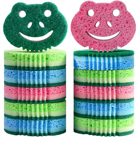 Washing Up Sponges 12 Pack, Frog Shape Eco Cellulose & Non-Scratch Scourer Heavy Duty Kitchen Dish Sponge Pads, Multi-Purpose Scrub Cleaning Sponge for Dishes, Pots, Pans, Bathroom, Tiles