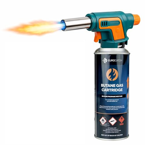Eurocatch Chalumeau a Gaz 1300°C avec Allumage Electrique - Reglable - Cartouche Butane 227g Incluse - Chalumeau Cuisine et Soudure