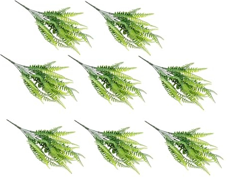 SUPVOX Piante di Felce Artificiali 8 Pezzi, Rami e Foglie di Felce Finte in Plastica Resistenti ai Raggi Uv, Decorazioni Verdi per Interni ed Esterni, Balconi, Spazi Verdi e Composizioni
