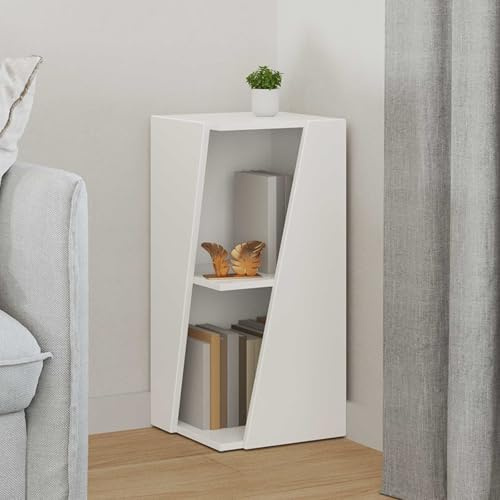 YunCangg Modern sidohylla vit, 33 x 32 x 70,5 cm, trämaterial, fristående stående stående hylla med PVC-kuddar, hållbar bokhylla för vardagsrum, sovrum, kontor