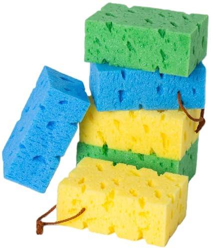 K-STH (6 Pack) Colour Coded Car Wash Sponge, Large Sponges for Cleaning, Non-Scratch Car Sponges for Washing | Soft & Flexible Big Sponge (With Detachable Lanyard) Ideal for Bodywork, Wheels & Glass
