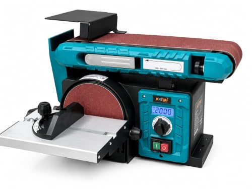 KATSU Tools 400W Bench Belt and Disc Sander – 150mm Disc, 100 x 914mm Sanding Belt, Adjustable Table & Dust Extraction – Ideal for Wood Metal Plastic, Model 100200