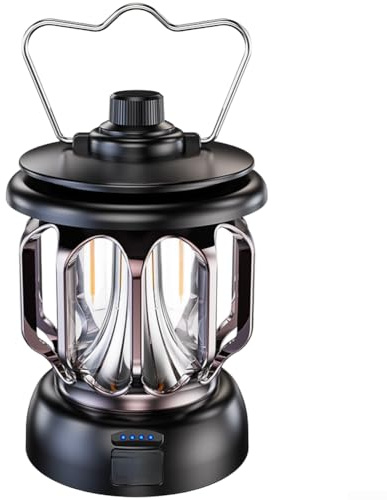 LED Camping Light, Multi-Functional Type-C Rechargeable Handheld Waterproof Retro Lantern for Tent Outdoor(Black)