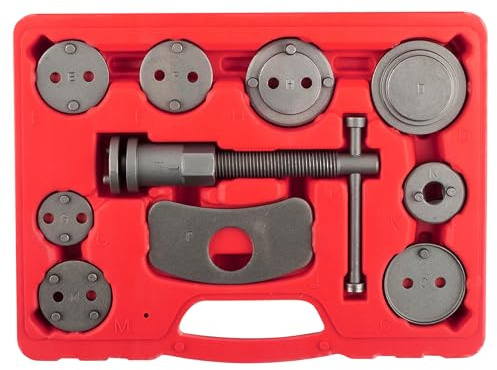 OEMTOOLS 27111 Disc Brake Tool Set, Front and Rear Brake Piston Tool, 11 Adapters Included for Use with Most Cars, Forces or Rotates Pistons into Calipers