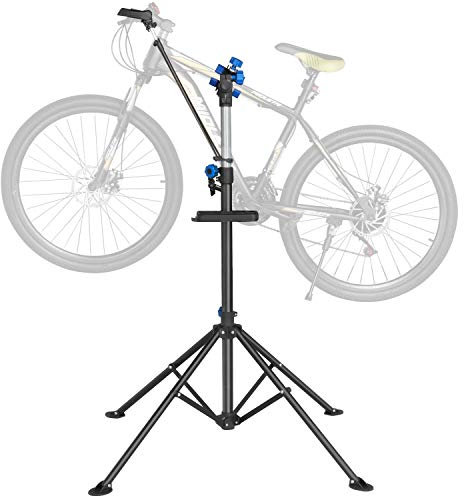 Yaheetech Heavy Duty Bike Repair Stand Bicycle Maintenance Workstand Folding Cycle Stand Mountain Bike Work Tool with a Front Wheel Stabilizer, 108-190 cm Height, Black