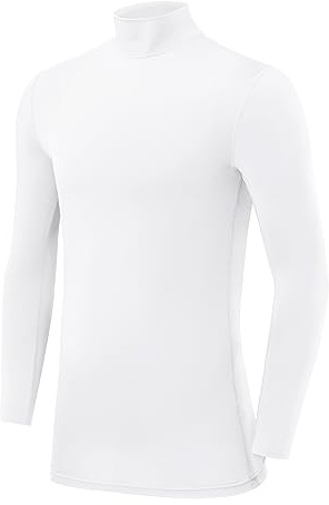 PowerLayer Camiseta Compresión Niños - Camiseta Interior Térmica de Manga Larga y Cuello Alto para Niños - Compression Shirt para Ciclismo Entrenamiento Gym Running Rugby - Blanco, 6-8 años