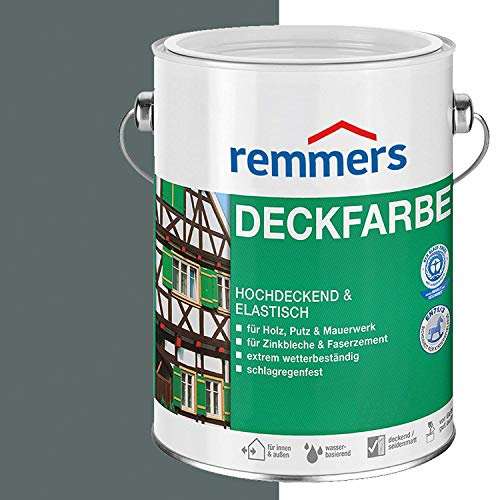 Remmers Deckfarbe dunkelgrau, 10 Liter, Deckfarbe für innen und außen, Wetterschutzfarbe viele Untergründe, hochdeckend, wetterfest