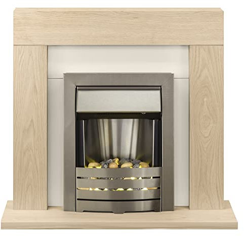 Adam Malmo Electric Fireplace Suite Oak with Helios Electric Fire, 2000 Watt