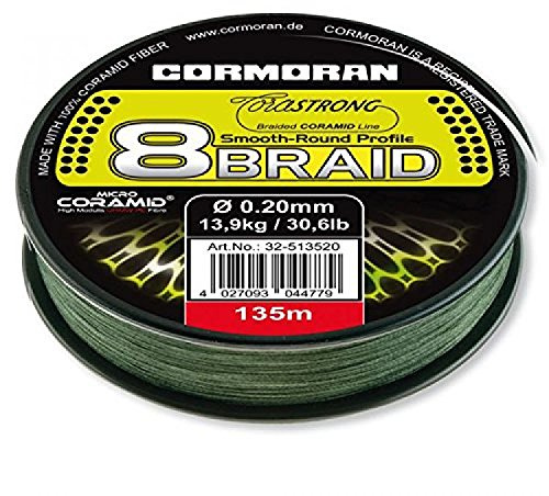 Cormoran Schnur 135 m Spule 0.20 Stärke Corastrong 8- Braid 8 Fach Geflochten aus Coramid, Grün, 32-513523