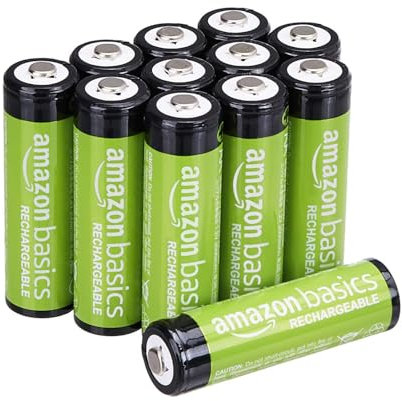 Amazon Basics 12-Pack Rechargeable AA NiMH Batteries, 2000 mAh, Recharge up to 1000x Times, Pre-Charged