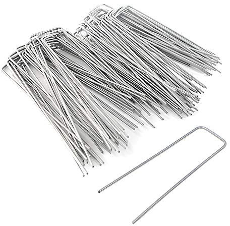 LZYMSZ 200 piezas de grapas galvanizadas de 14 cm para jardín, paisaje, estacas de jardín en forma de U para asegurar tela de barrera de malezas, vallas, mangueras, goteros de césped