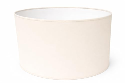 Pantalla Cilíndrica con tela de Algodón, hecha a Mano para Lámpara de Techo, Lámpara de mesa, Lámpara de pie (45 cm Diámetro, 25 cm Altura, Marfil)